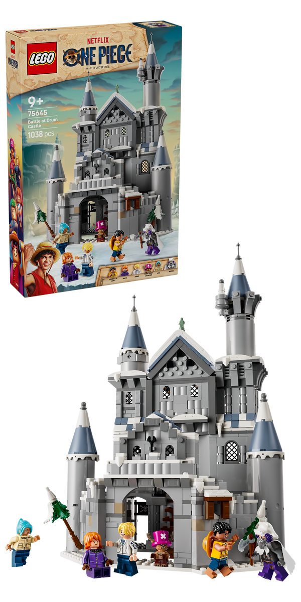 Verpackung und fertig gebautes Schloss nebeneinander
