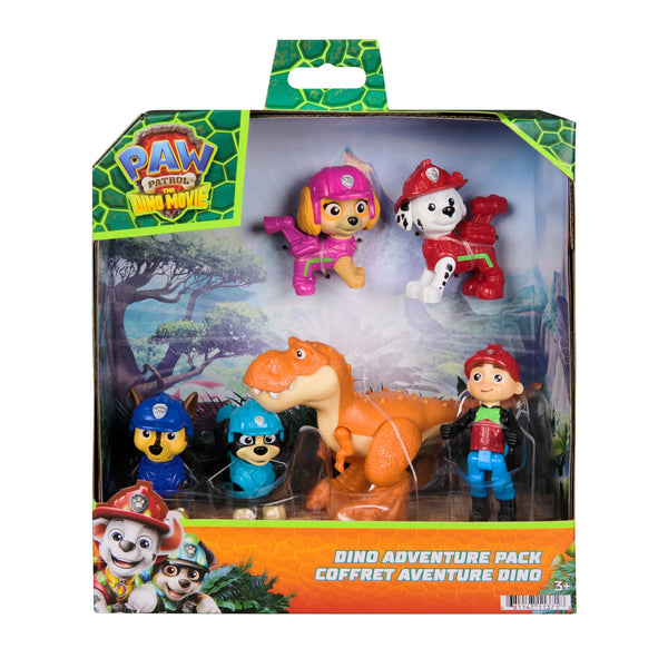 Verpackung Dino Adventure Pack von vorne mit Skye, Marshall, Chase, Rex, Timmy dem T-Rex und Ryder