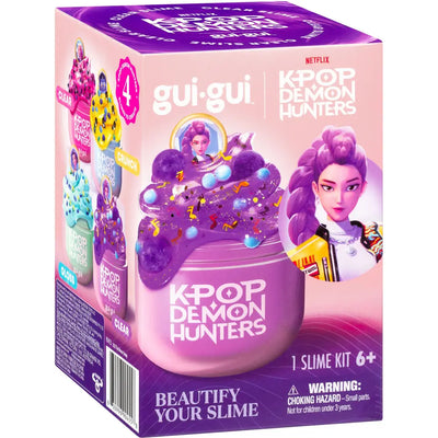 Verpackung des Gui Gui K-Pop Demon Hunters Slime Kits in Lila mit lila Slime und Charakterbild, Altersangabe 6+