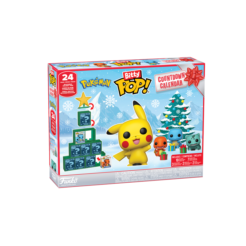 Verpackung des Funko Bitty POP Pokémon Adventskalenders mit Pikachu und dem Weihnachtsbaum aus Figurenboxen