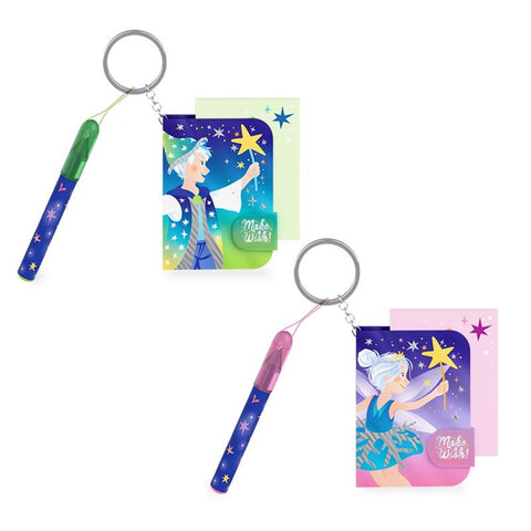 Zwei Make a Wish Notiz-Sets mit Fee- und Zauberer-Design, Gelstift und Schlüsselring
