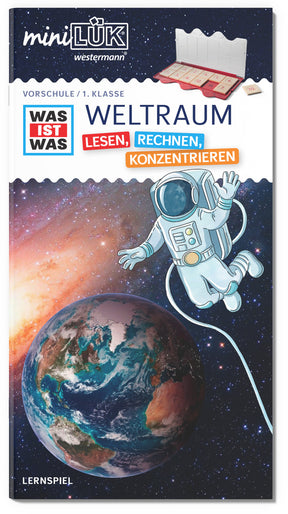 miniLÜK Heft WAS IST WAS Weltraum, Titelseite mit Astronaut und Erde