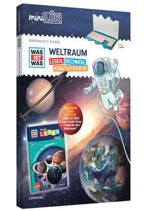 miniLÜK-Set WAS IST WAS Weltraum, Verpackung mit Astronaut und Planeten