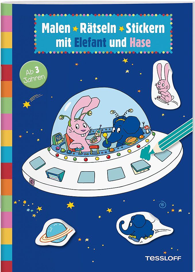 Malen, Rätseln, Stickern mit Elefant und Hase - Bild 1