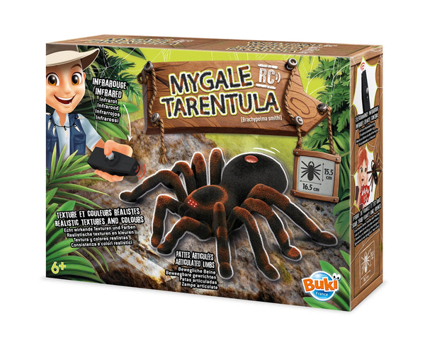 Buki Vogelspinne RC – Verpackung mit Rotknie-Vogelspinne, Infrarot-Steuerung, 16,5 × 15,5 cm, ab 6 Jahren