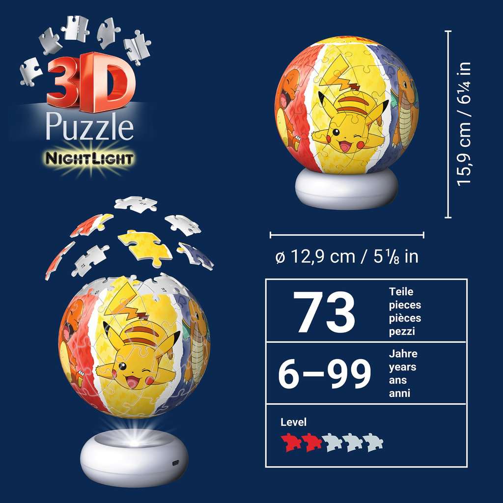 Puzzle 3D Ball 72 Teile:  Puzzle-Ball Nachtlicht Pokémon 08.053 - Bild 6