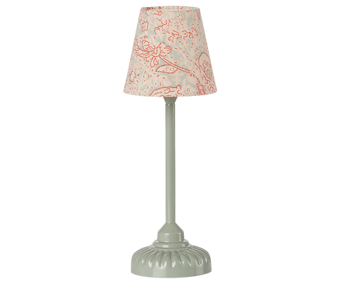Vintage-Stehlampe in Mint mit gemustertem Schirm, freigestellt