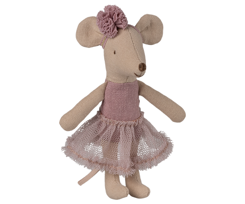 Ballerina-Maus kleine Schwester im altrosa Tutu mit Haarband, freigestellt