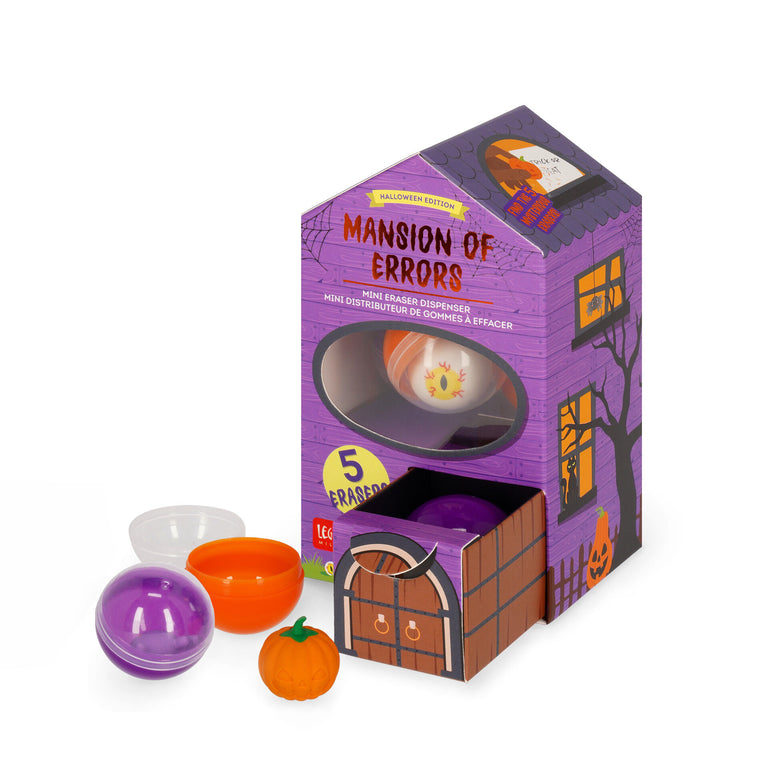 Radiergummi-Spender Mansion of Errors mit offenen Kapseln und Kürbis-Radiergummi
