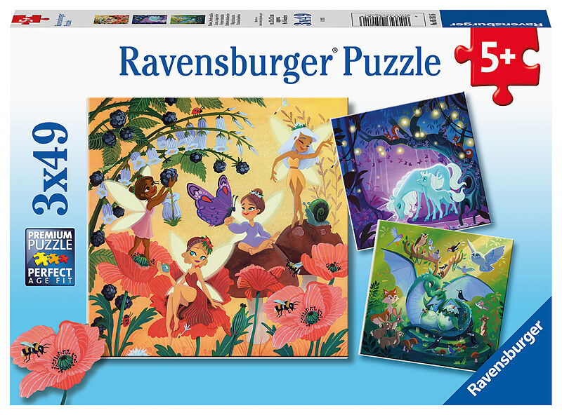 Puzzle Einhorn, Drache und Fee 3x49  05.181 - Bild 1