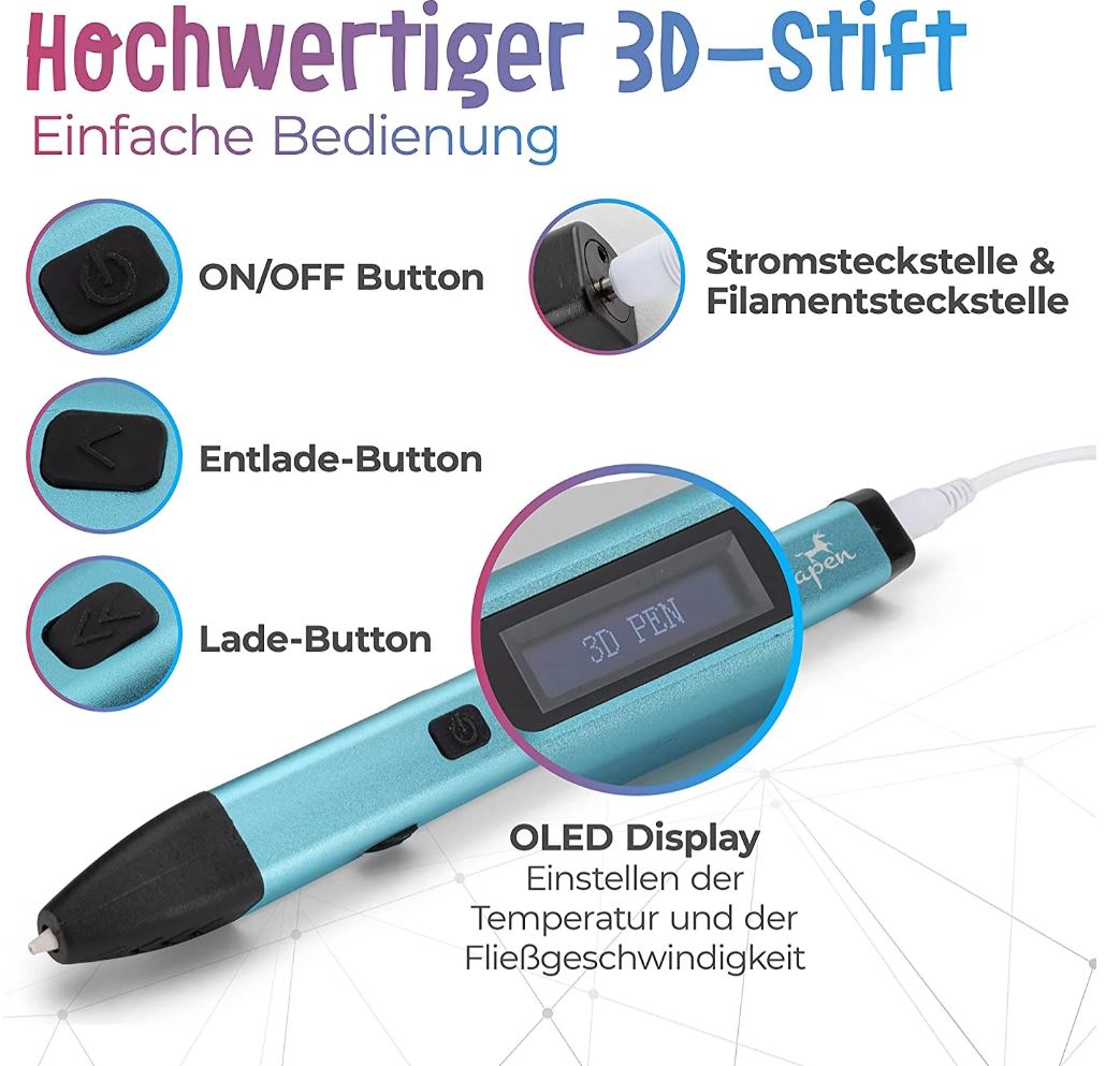 Filapen® Premium 3D Stift mit 10 Filamenten und Etui - Bild 2