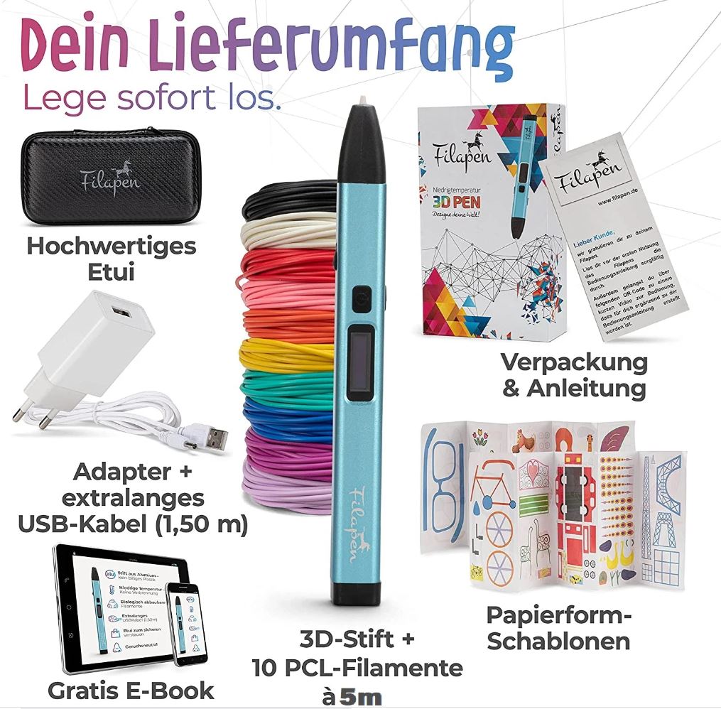 Filapen® Premium 3D Stift mit 10 Filamenten und Etui - Bild 3