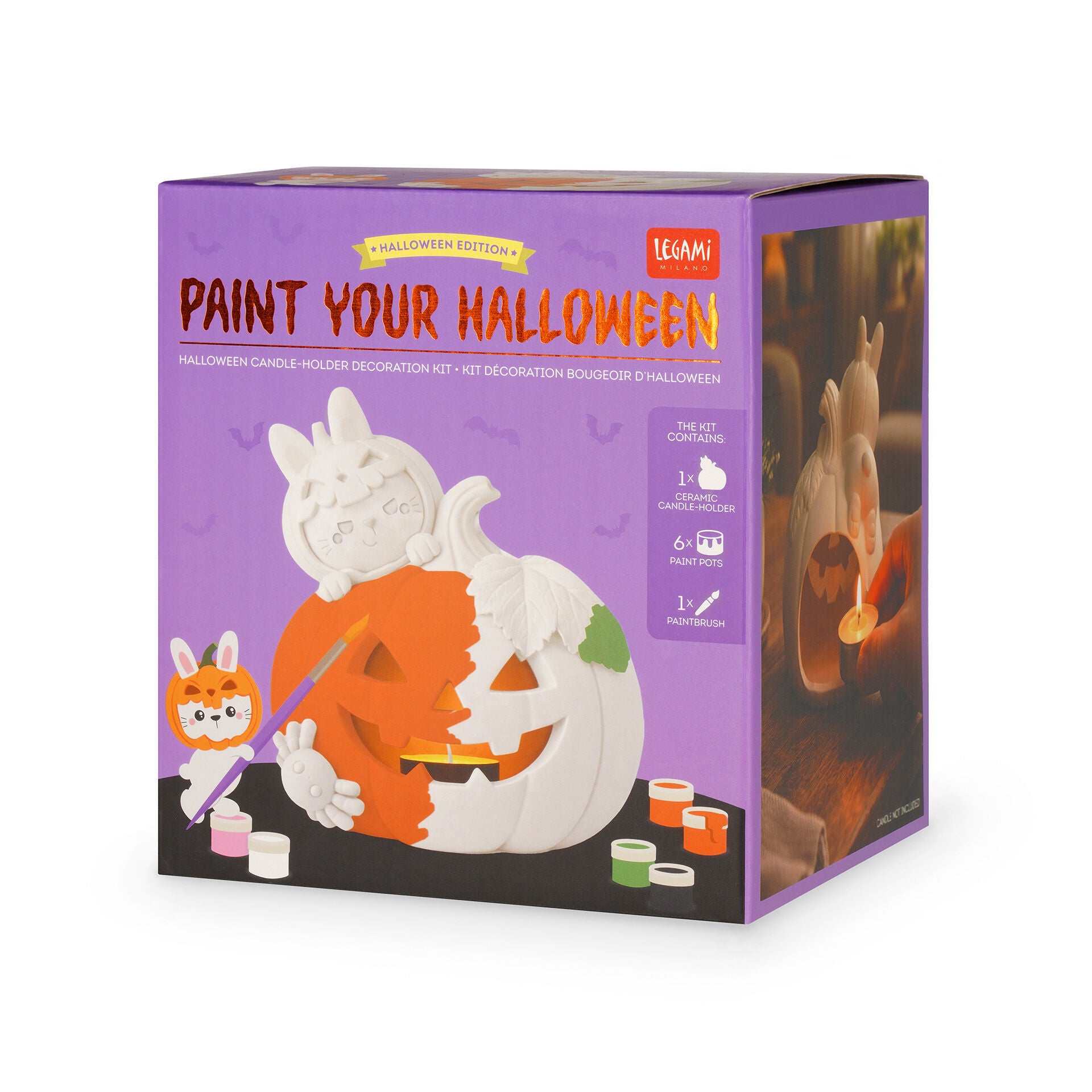 Legami Kerzenhalter zum Bemalen Kürbis mit Häschen Paint Your Halloween - Bild 6
