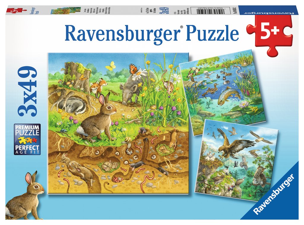 Puzzle 3x49 Teile Tiere in ihren Lebensräumen 08.050 - Bild 1
