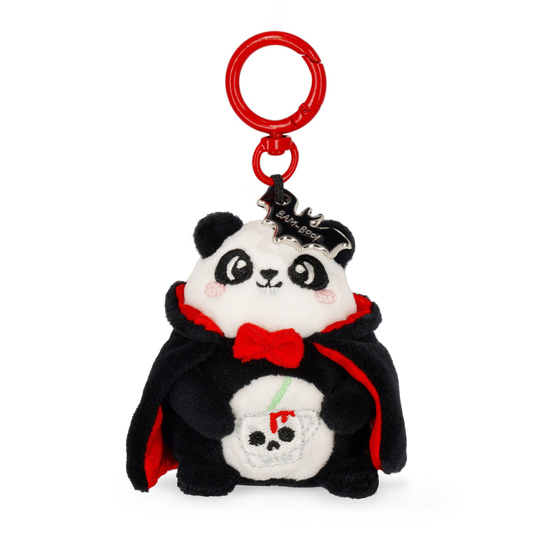 Legami Plüsch-Schlüsselanhänger Panda-Vampir mit rotem Karabiner