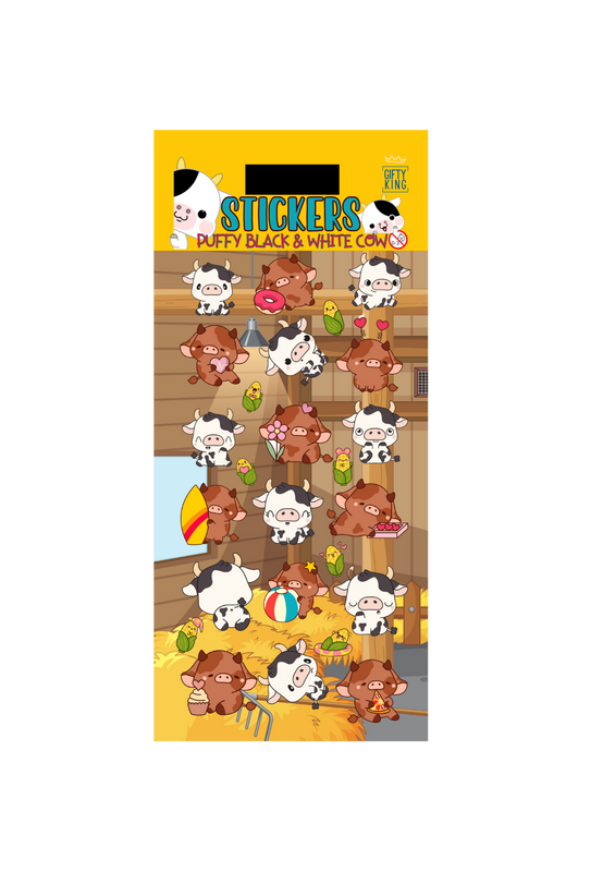 Sticker Puffy Black & White Cow