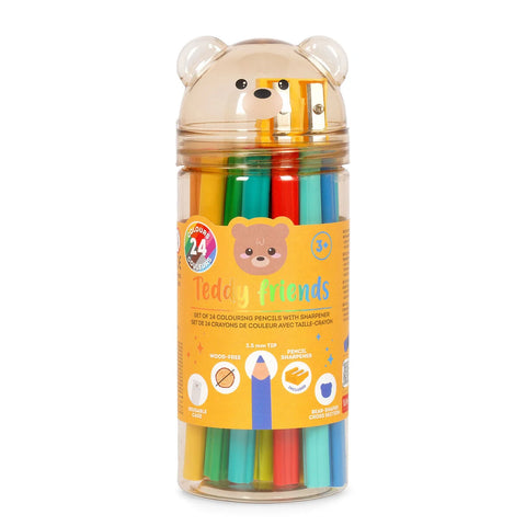 Legami Set mit 24 Buntstiften mit Anspitzer - Teddy Friends