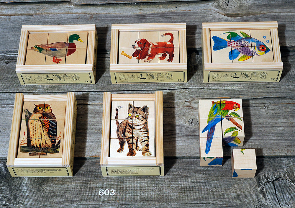Klötzlipuzzle 6-teilig Tiere mit Holzhintergrund 35 mm 'Ente' etc. - Bild 1