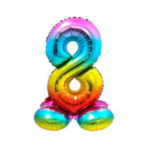 Folienballon Zahl 8 mit Basis rainbow - Bild 1