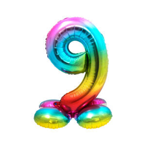 Folienballon Zahl 9 mit Basis rainbow - Bild 1