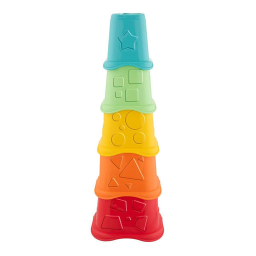 Chicco 2in1 Stapelbecher ECO+ als fertiger Turm aus fünf Bechern in Türkis, Hellgrün, Gelb, Orange und Rot