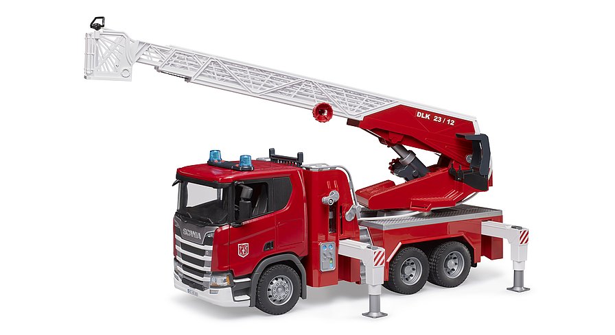Bruder Scania Super 560R Feuerwehr mit Drehleiter, Wasserpumpe, L+S Modul 03591 - Bild 1