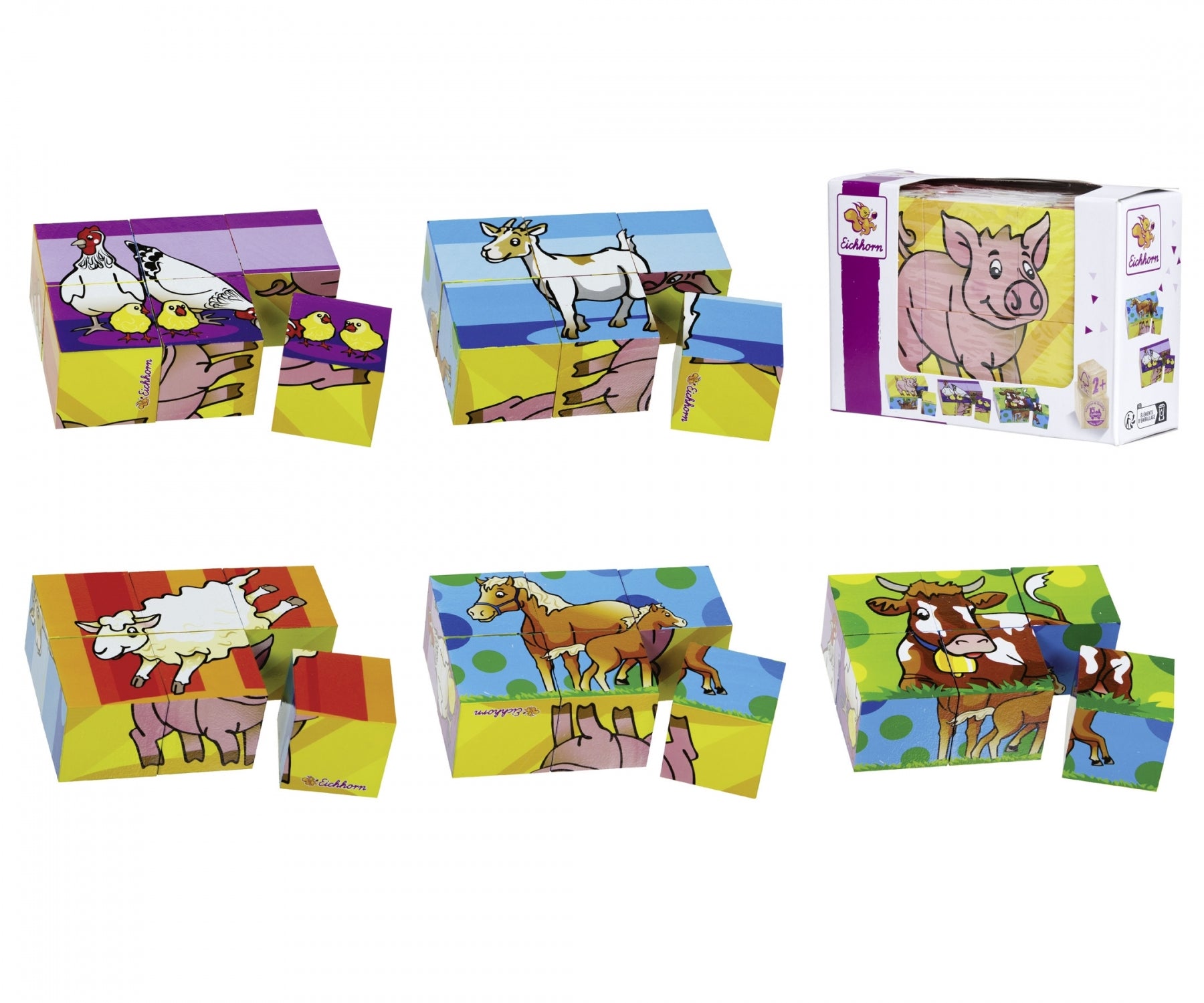 Würfelpuzzle Tiere aus Holz 6-teilig - Bild 1