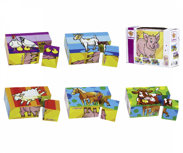 Würfelpuzzle Tiere aus Holz 6-teilig