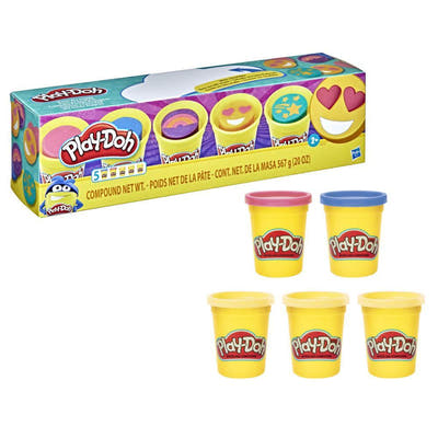 Play-Doh Color Me Happy 5er-Pack: Verpackung mit fünf Dosen davor