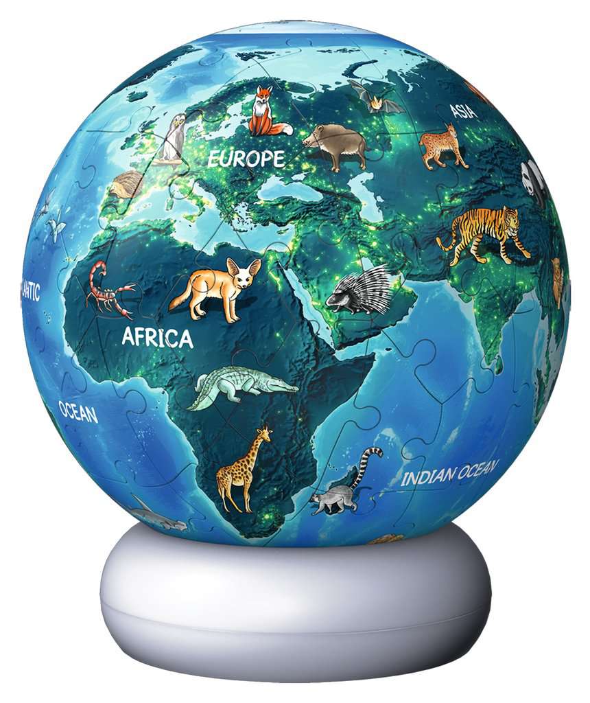 Puzzle 3D Ball 72 Teile: Nachtlicht Erde mit Tiermotiven 08.055 - Bild 2