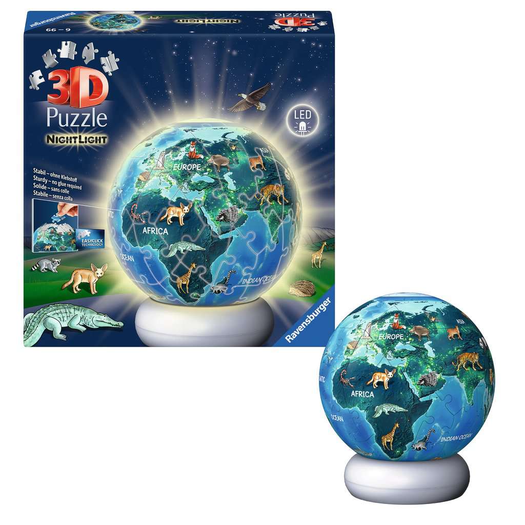 Puzzle 3D Ball 72 Teile: Nachtlicht Erde mit Tiermotiven 08.055 - Bild 3