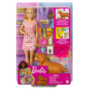 Barbie Puppe (blond) mit Hund und Welpen