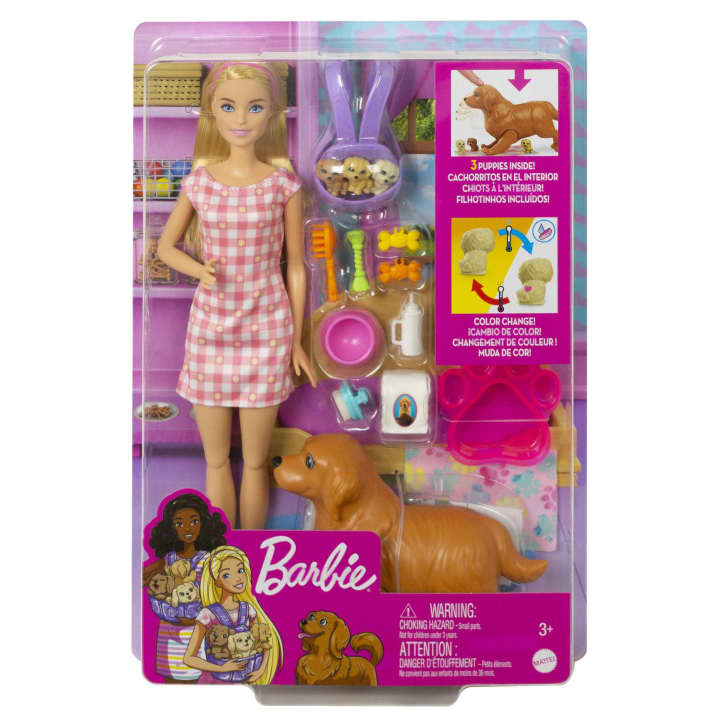 Barbie Puppe (blond) mit Hund und Welpen - Bild 1