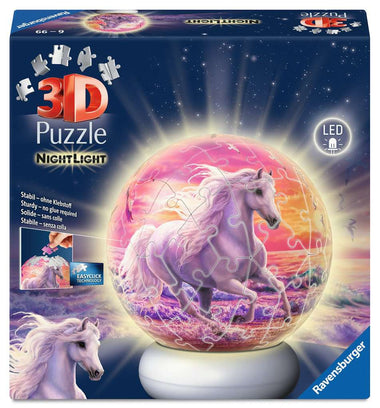 Puzzle 3D Ball 72 Teile: Nachtlicht Pferde am Strand 08.054