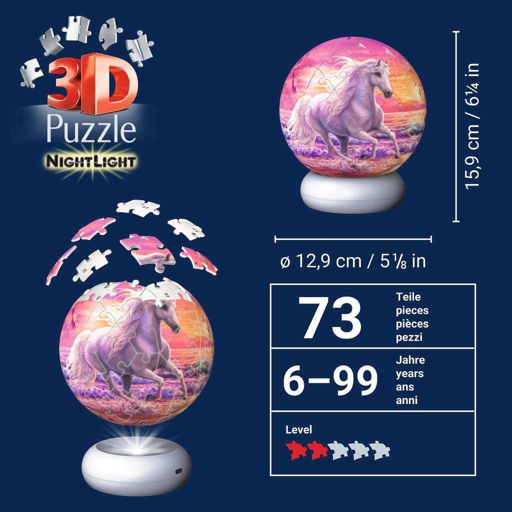 Puzzle 3D Ball 72 Teile: Nachtlicht Pferde am Strand 08.054 - Bild 6