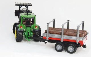 Bruder John Deere mit Frontlader + Hoztransporter 01142
