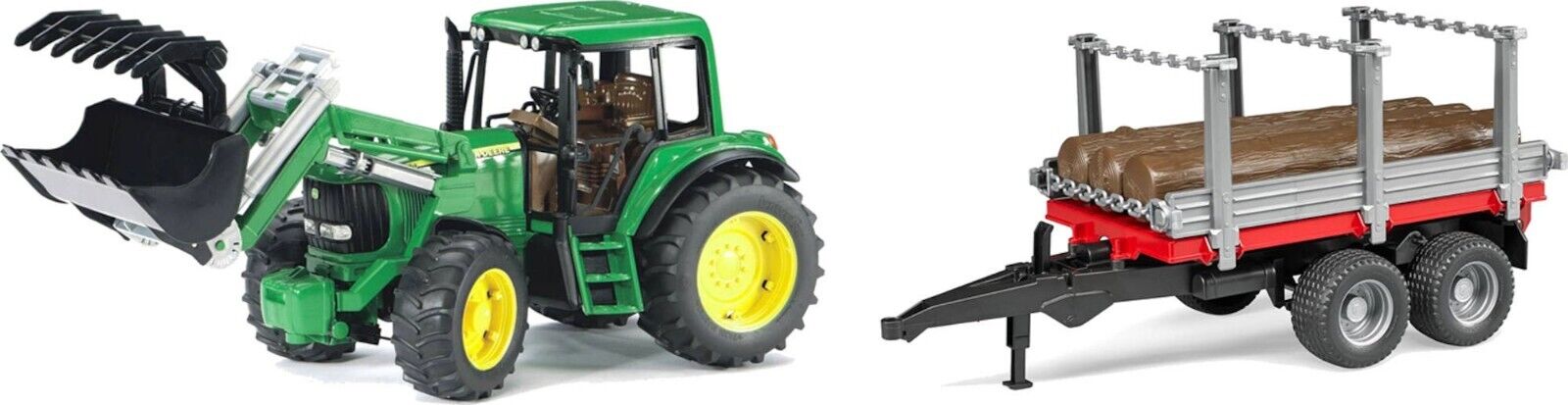 Bruder John Deere mit Frontlader + Hoztransporter 01142 - Bild 1