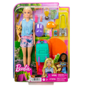 Barbie Camping Spielset mit Malibu Puppe, Hündchen und Accessoires
