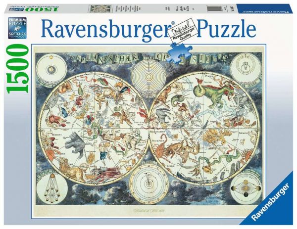 Puzzle 1500 Teile Weltkarte mit fantastischen Tierwesen 16.003