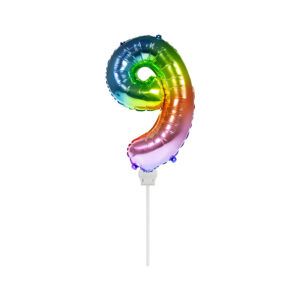 Folienballon Zahl 9 mit Stab rainbow