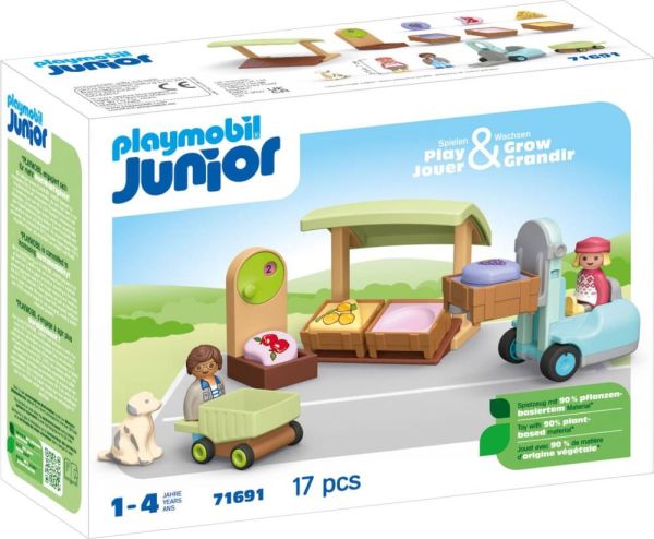 PLAYMOBIL JUNIOR: Bio-Marktstand & Gabelstapler 71691