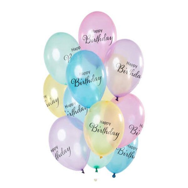 Latexballone Happy Birthday pastell-transparent mehrfarbig