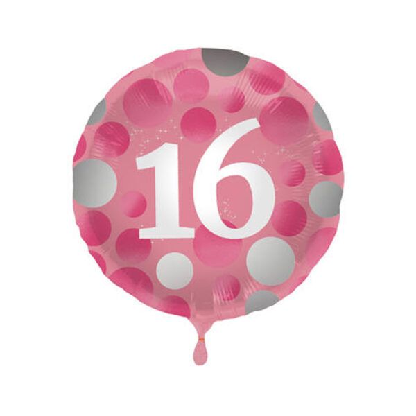 Folienballon 16. Geburtstag Glossy Pink
