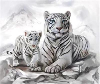 Diamond Painting Weisse Tigermama mit Jungtier 40 x 30 cm