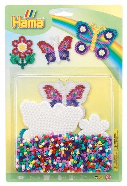 HAMA Bügelperlen Stiftplatten + Perlen Schmetterlinge 1.100 Stück