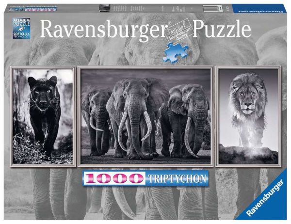 Puzzle 1000 Teile Triptychon Panter, Elefanten, Löwe 16.729