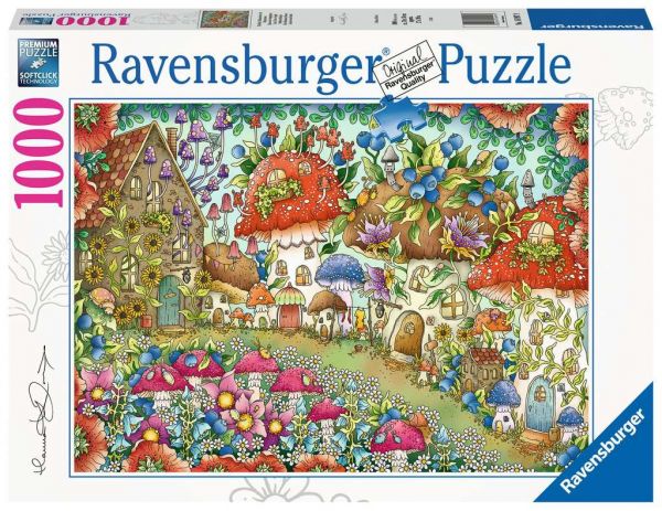 Puzzle 1000 Teile Niedliche Pilzhäuschen in der Blumenwiese 16.997