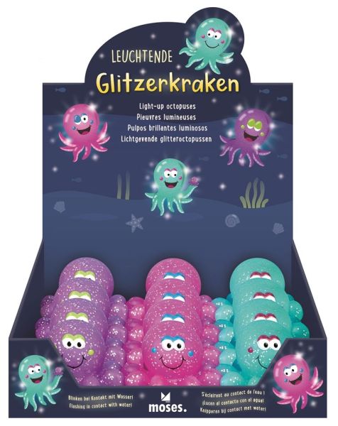 Leuchtende Glitzerkraken für die Badewanne