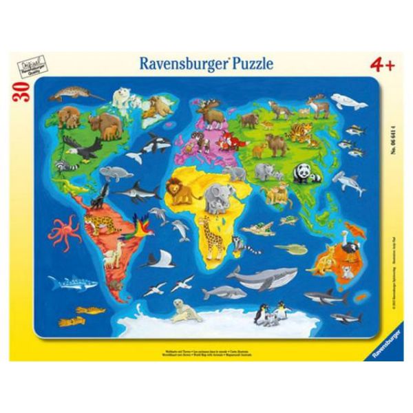 Puzzle Weltkarte mit Tieren 30 teilig 06.641