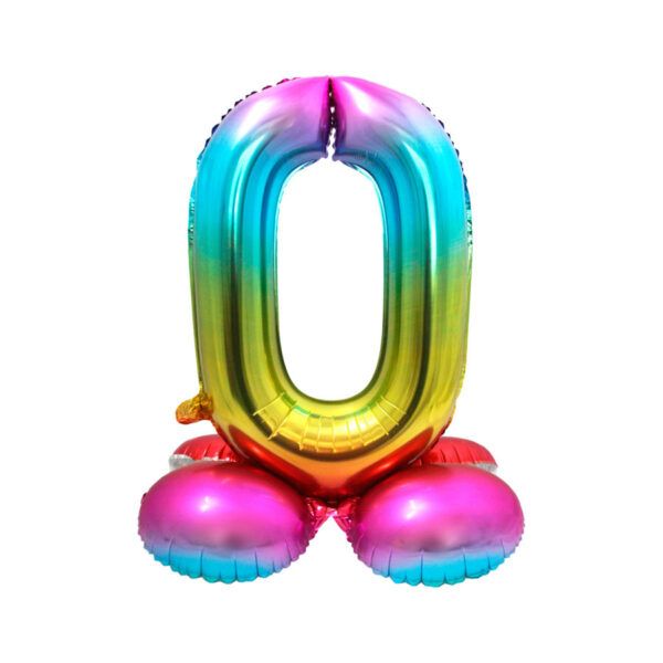 Folienballon Zahl 0 mit Basis rainbow